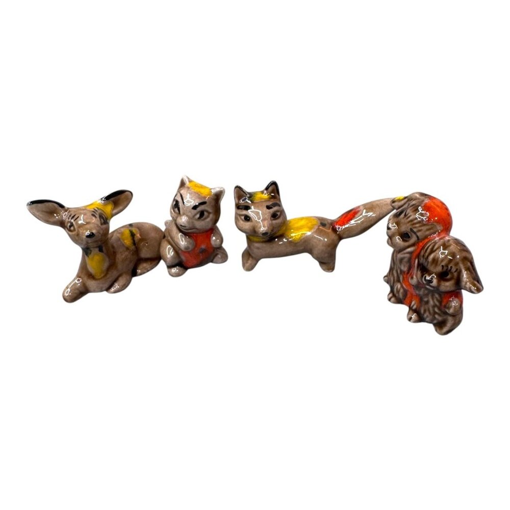 Vintage Forest Creatures Mexico Pottery Set 4 Animal Figurines Signed Fox Mini